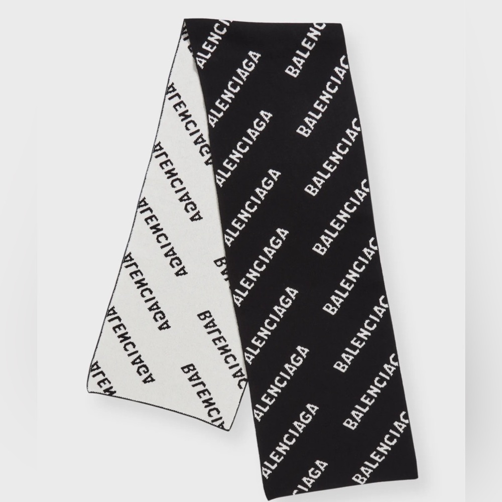 Balenciaga Wool Allover Logo Macro Scarf